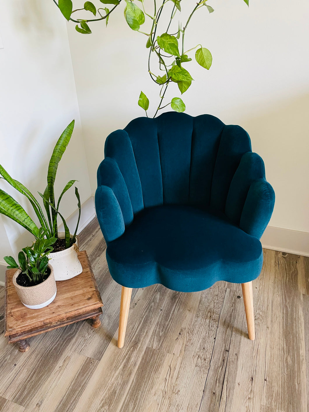 teal scalloped chair