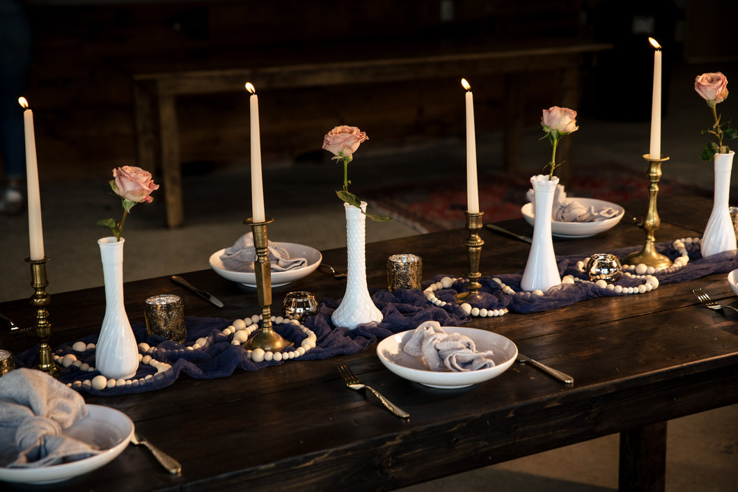 slate blue cheese cloth table runners